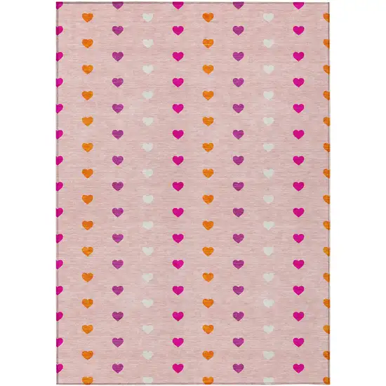 Pink And Ivory Geometric Washable Indoor Outdoor Area Rug Photo 1