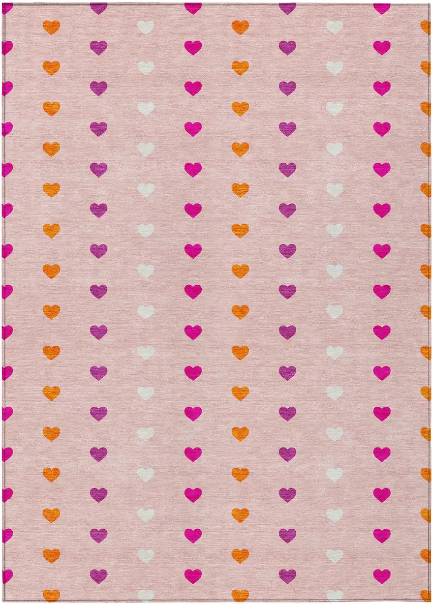 Pink And Ivory Geometric Washable Indoor Outdoor Area Rug Photo 1