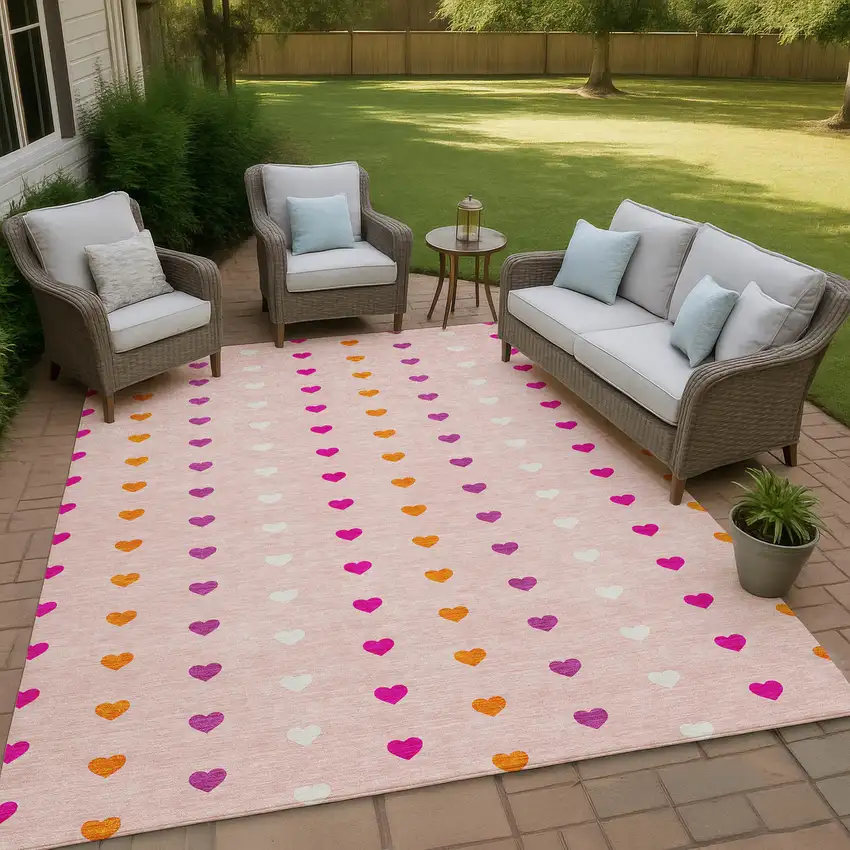 Pink And Ivory Geometric Washable Indoor Outdoor Area Rug Photo 4