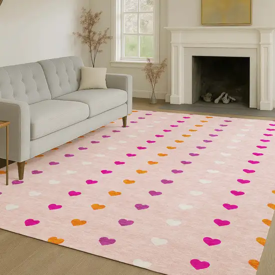 Pink And Ivory Geometric Washable Indoor Outdoor Area Rug Photo 6