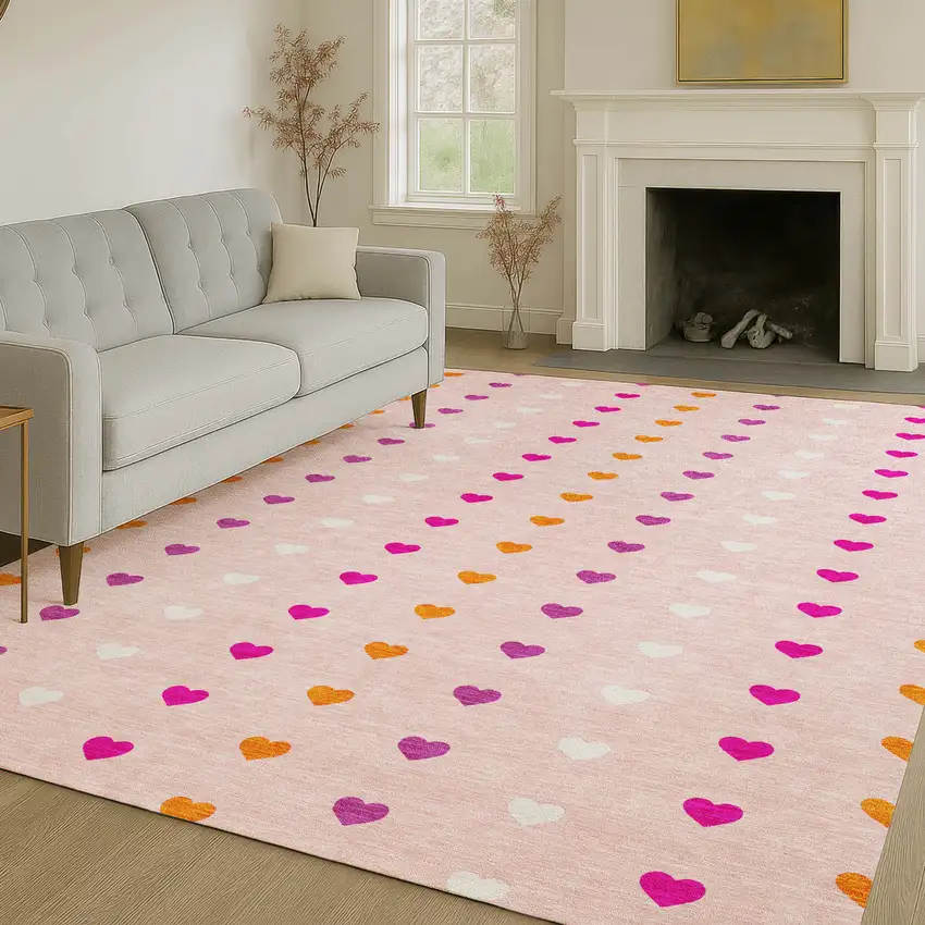 Pink And Ivory Geometric Washable Indoor Outdoor Area Rug Photo 6