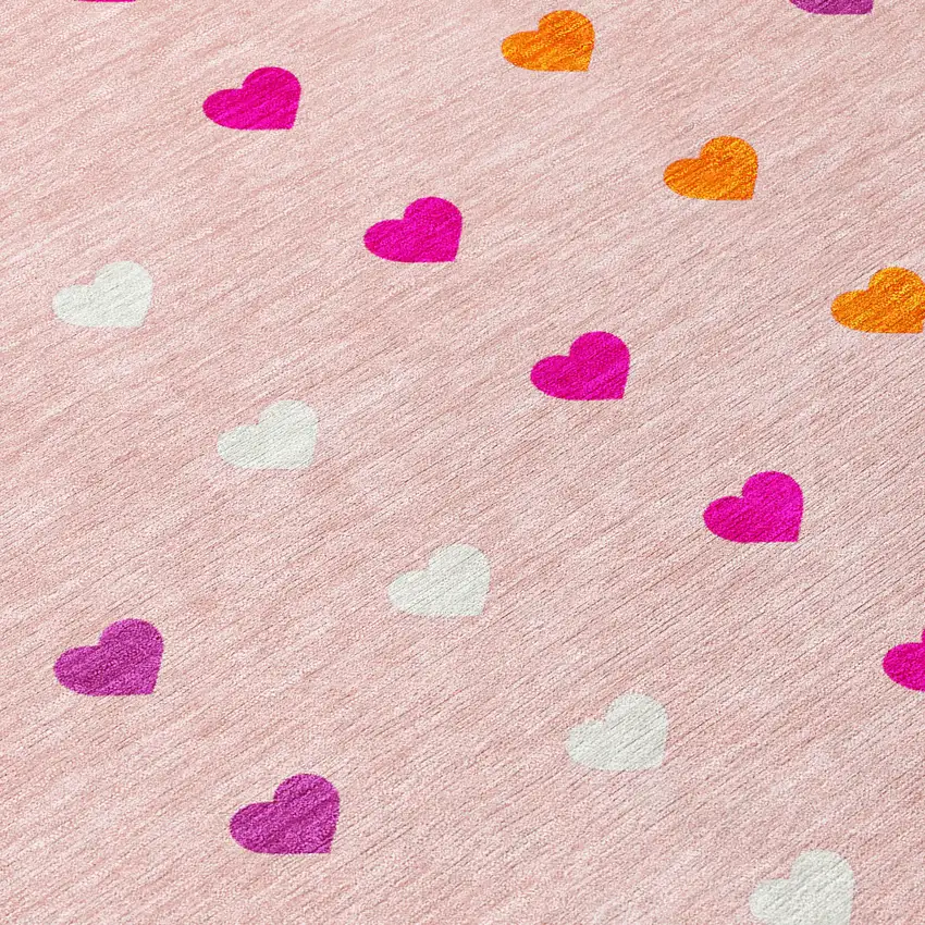 Pink And Ivory Geometric Washable Indoor Outdoor Area Rug Photo 9