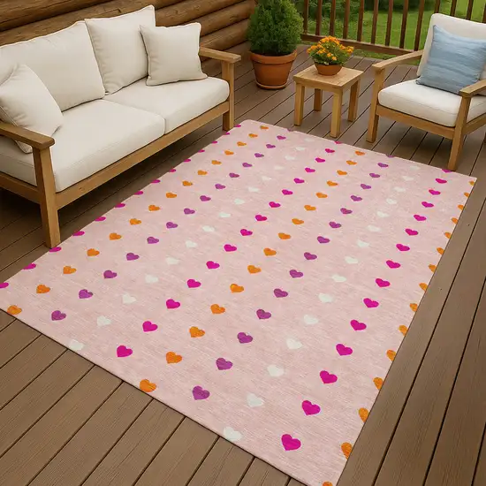 Pink And Ivory Geometric Washable Indoor Outdoor Area Rug Photo 7