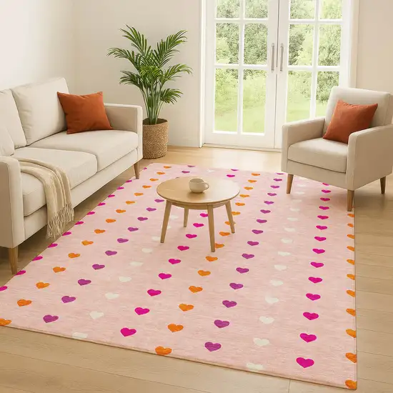 Pink And Ivory Geometric Washable Indoor Outdoor Area Rug Photo 5
