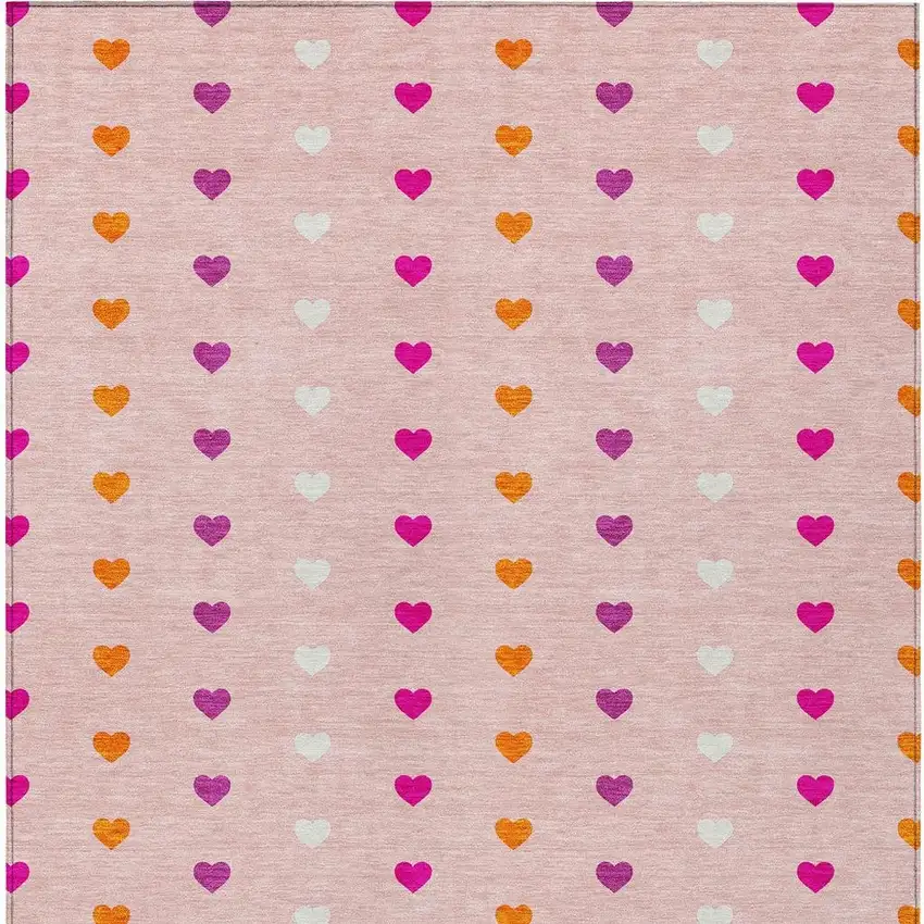 Pink And Ivory Geometric Washable Indoor Outdoor Area Rug Photo 3