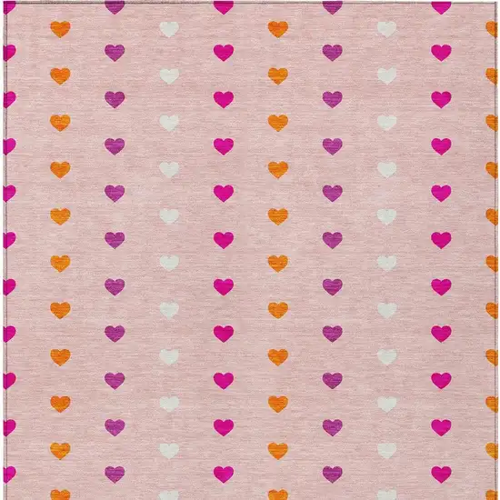 Pink And Ivory Geometric Washable Indoor Outdoor Area Rug Photo 3
