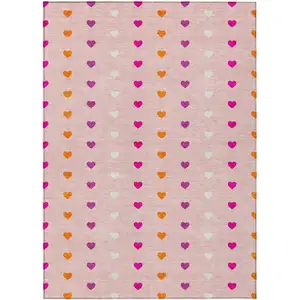 Photo of Pink And Ivory Geometric Washable Indoor Outdoor Area Rug