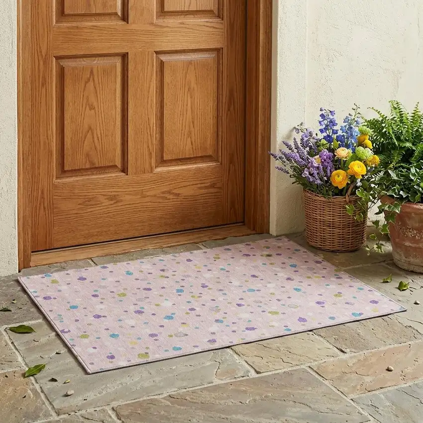 Pink And Ivory Geometric Washable Indoor Outdoor Area Rug Photo 1