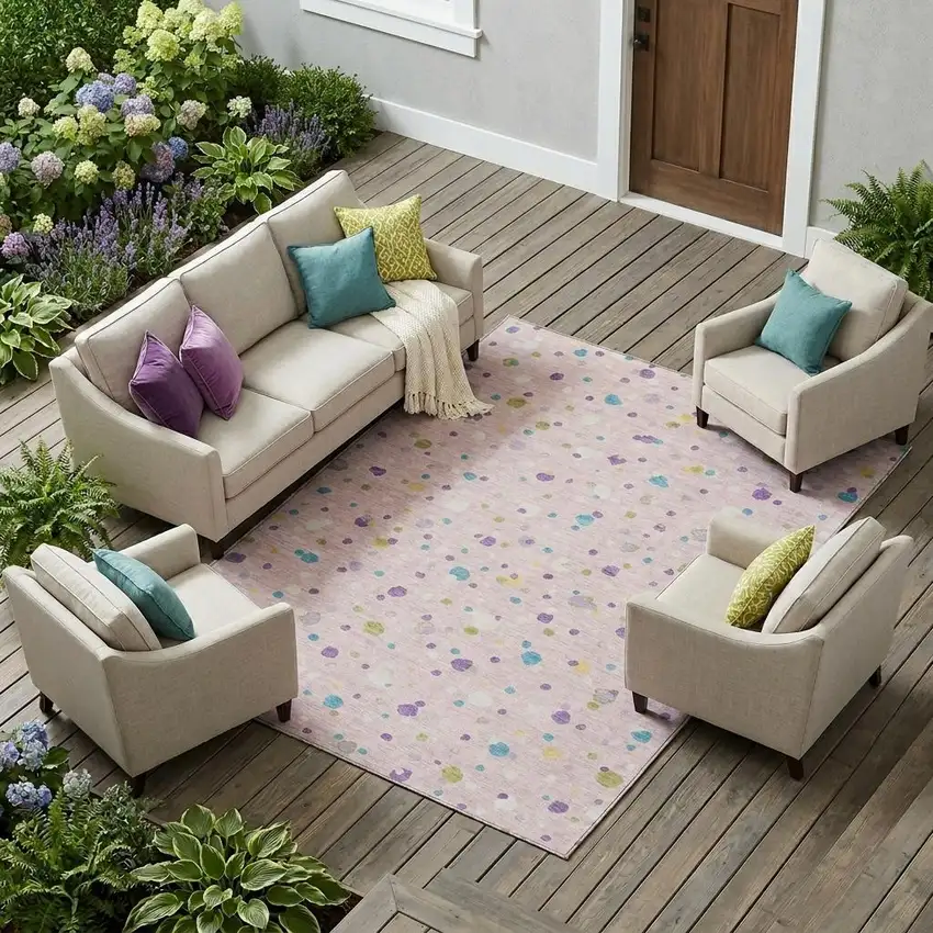 Pink And Ivory Geometric Washable Indoor Outdoor Area Rug Photo 1