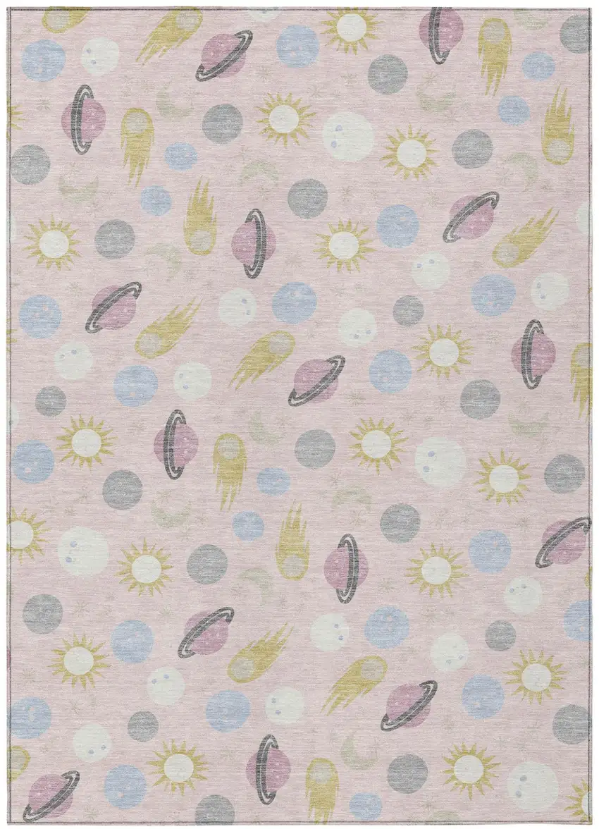 Pink And Ivory Geometric Washable Indoor Outdoor Area Rug Photo 1