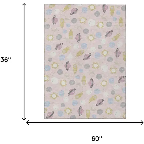 Pink And Ivory Geometric Washable Indoor Outdoor Area Rug Photo 6
