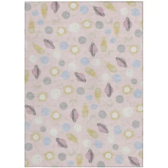 Pink And Ivory Geometric Washable Indoor Outdoor Area Rug Photo 3