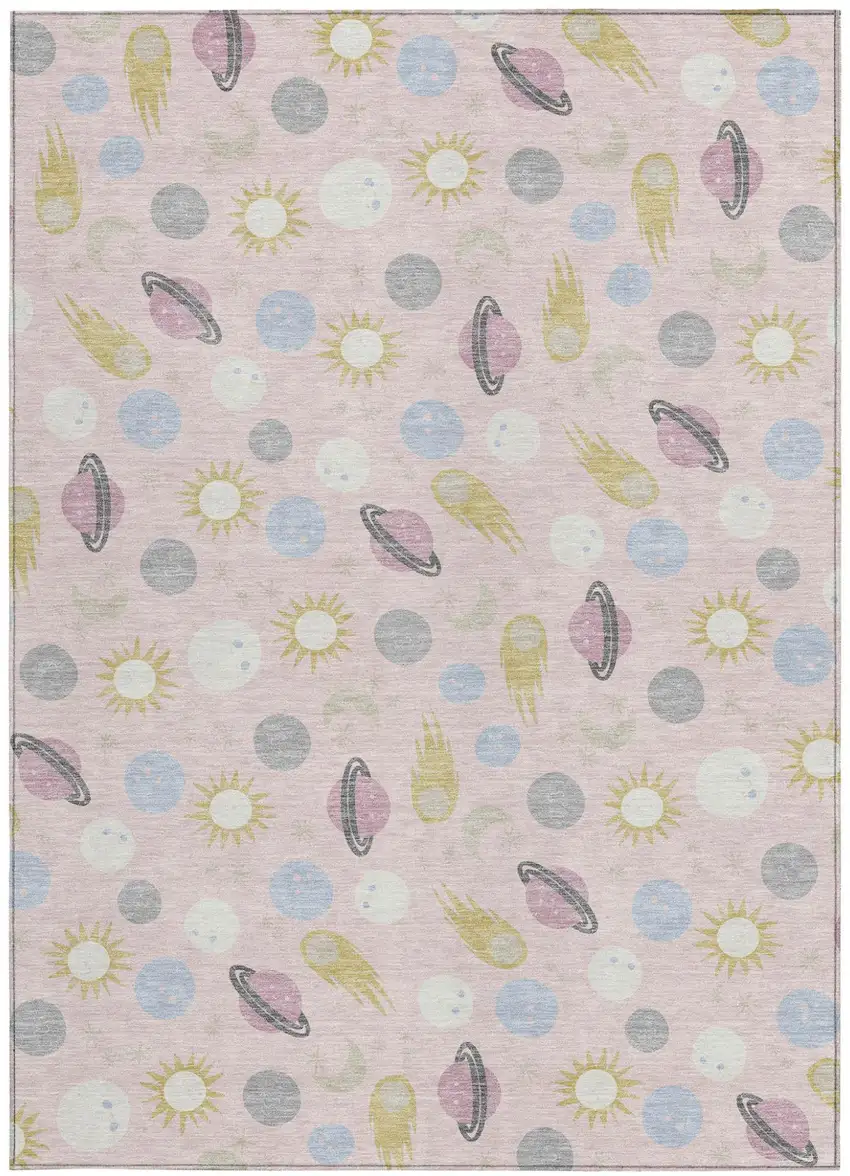 Pink And Ivory Geometric Washable Indoor Outdoor Area Rug Photo 3