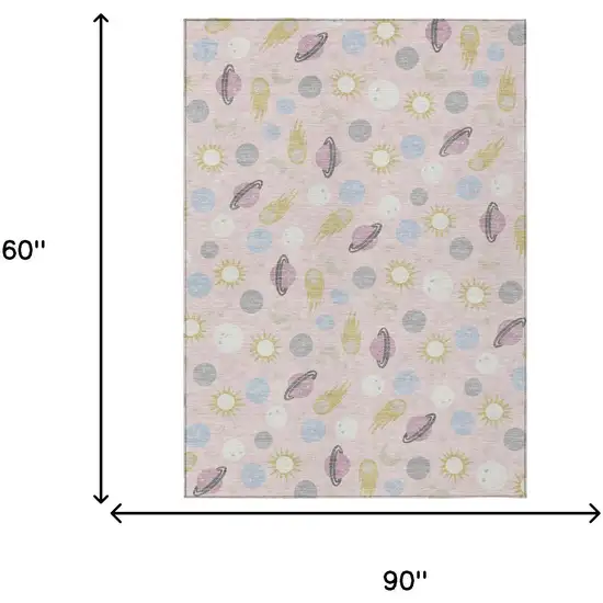 Pink And Ivory Geometric Washable Indoor Outdoor Area Rug Photo 6