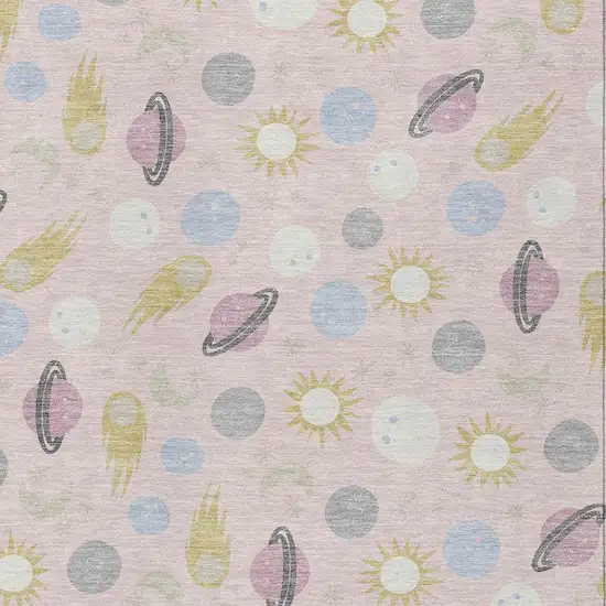 Pink And Ivory Geometric Washable Indoor Outdoor Area Rug Photo 2