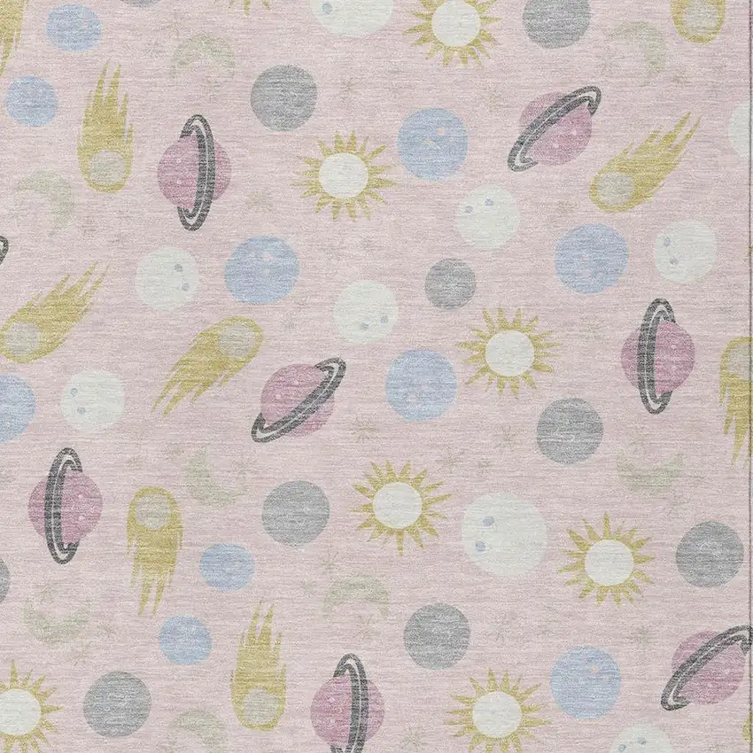 Pink And Ivory Geometric Washable Indoor Outdoor Area Rug Photo 2