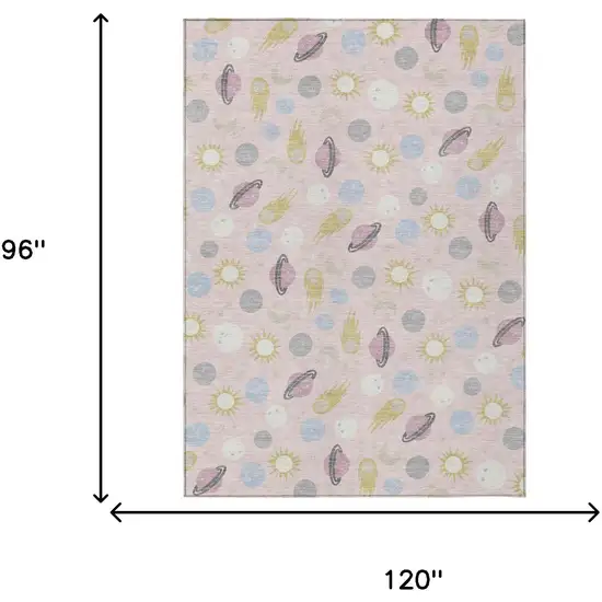 Pink And Ivory Geometric Washable Indoor Outdoor Area Rug Photo 6