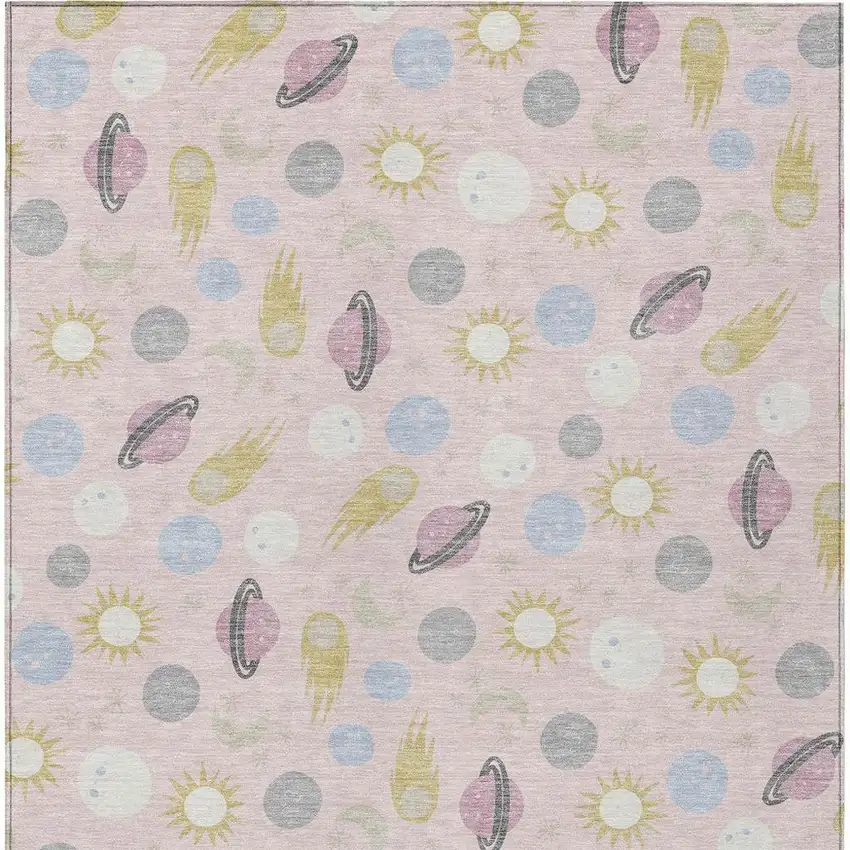 Pink And Ivory Geometric Washable Indoor Outdoor Area Rug Photo 3