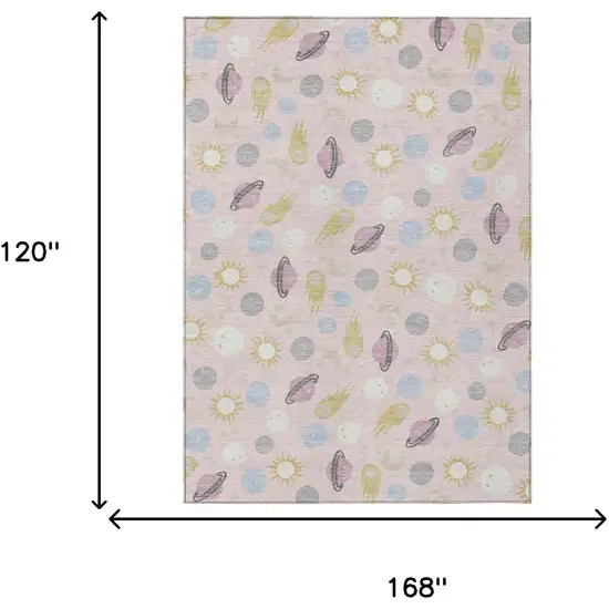 Pink And Ivory Geometric Washable Indoor Outdoor Area Rug Photo 6