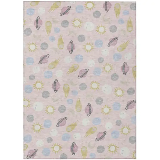 Pink And Ivory Geometric Washable Indoor Outdoor Area Rug Photo 1