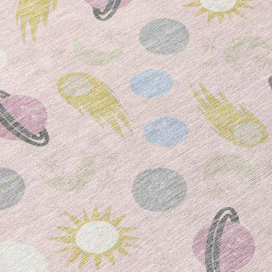 Pink And Ivory Geometric Washable Indoor Outdoor Area Rug Photo 5