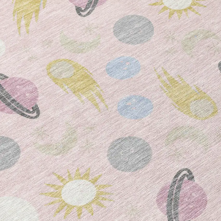 Pink And Ivory Geometric Washable Indoor Outdoor Area Rug Photo 5