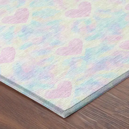 Pink And Ivory Geometric Washable Indoor Outdoor Area Rug Photo 4