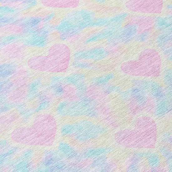 Pink And Ivory Geometric Washable Indoor Outdoor Area Rug Photo 5