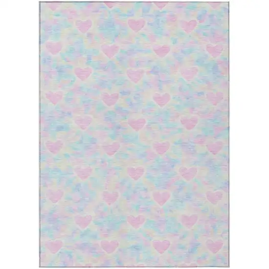 Pink And Ivory Geometric Washable Indoor Outdoor Area Rug Photo 1