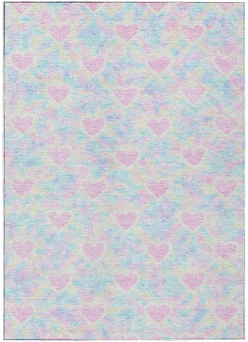 Pink And Ivory Geometric Washable Indoor Outdoor Area Rug Photo 1