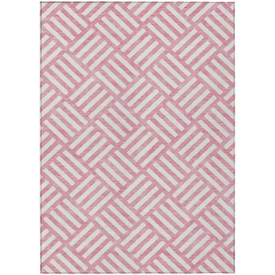 Pink And Ivory Geometric Washable Indoor Outdoor Area Rug Photo 2
