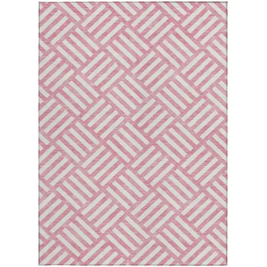 Pink And Ivory Geometric Washable Indoor Outdoor Area Rug Photo 6