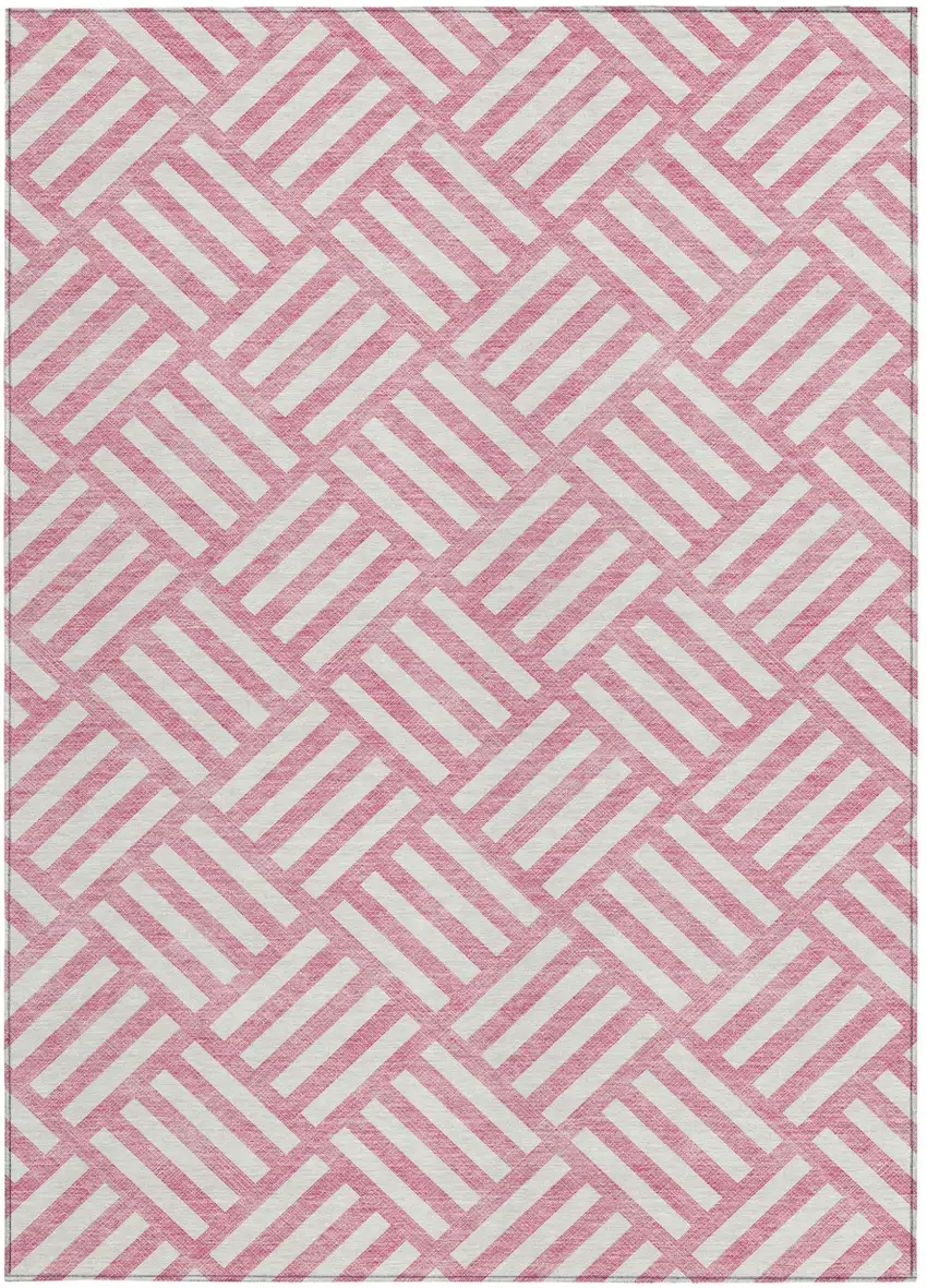 Pink And Ivory Geometric Washable Indoor Outdoor Area Rug Photo 6