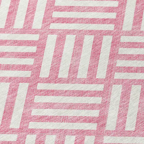 Pink And Ivory Geometric Washable Indoor Outdoor Area Rug Photo 5