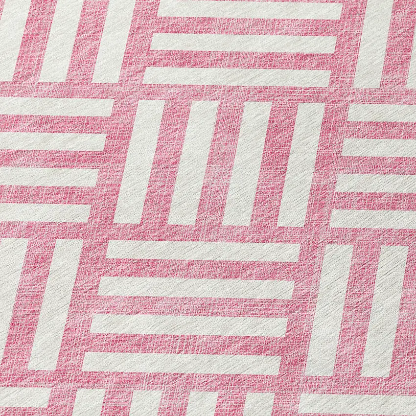 Pink And Ivory Geometric Washable Indoor Outdoor Area Rug Photo 5
