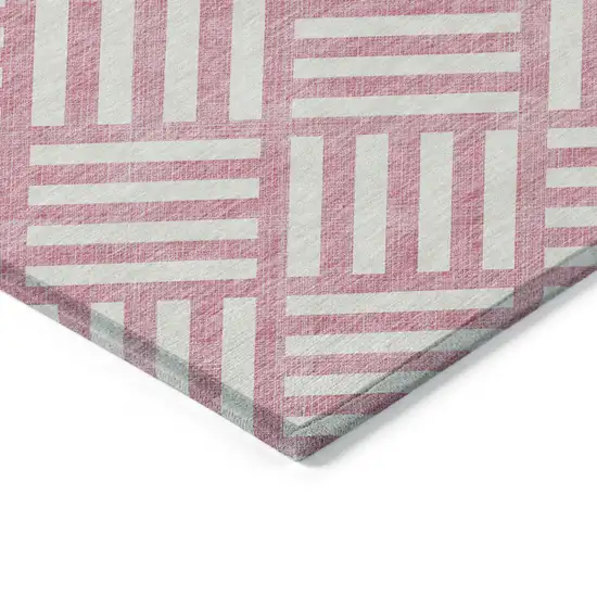 Pink And Ivory Geometric Washable Indoor Outdoor Area Rug Photo 4