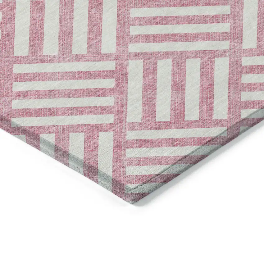 Pink And Ivory Geometric Washable Indoor Outdoor Area Rug Photo 4
