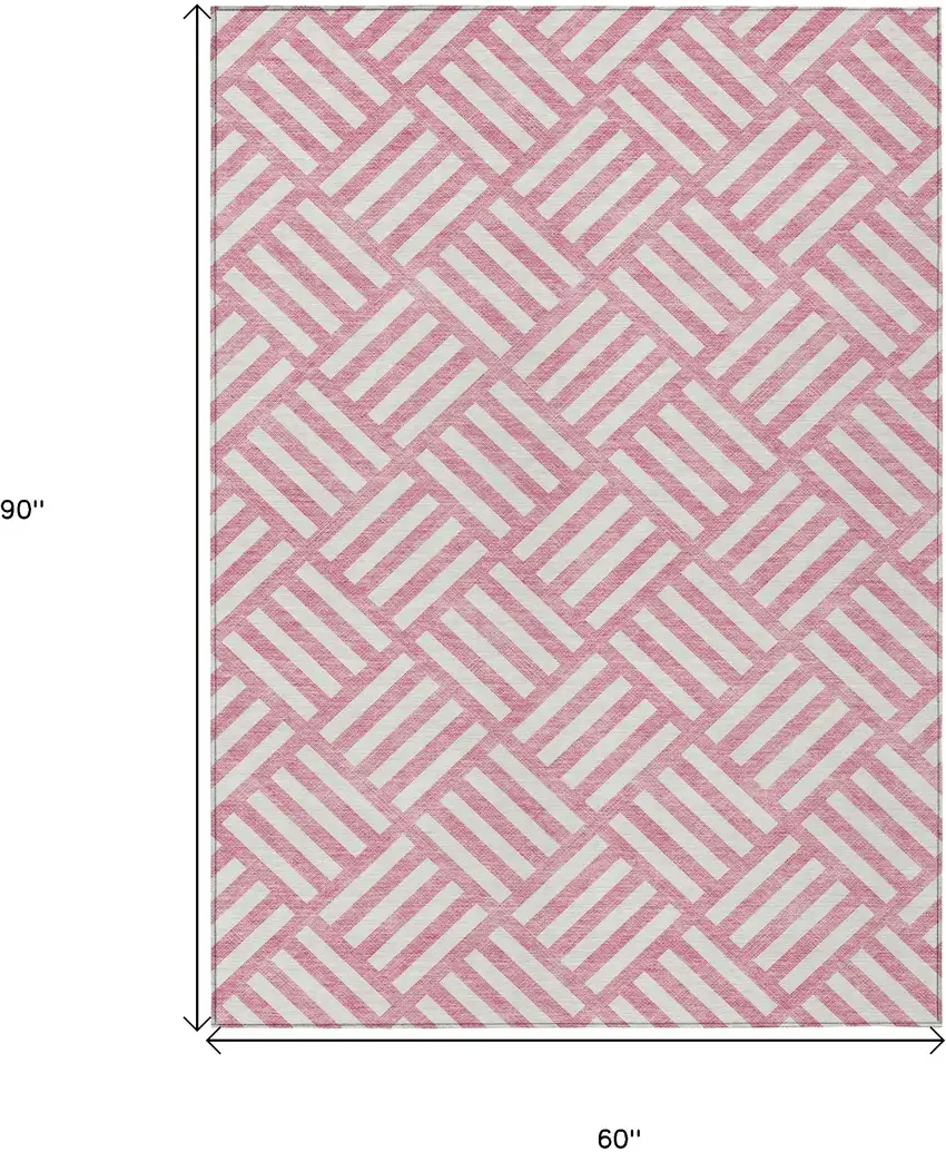 Pink And Ivory Geometric Washable Indoor Outdoor Area Rug Photo 3