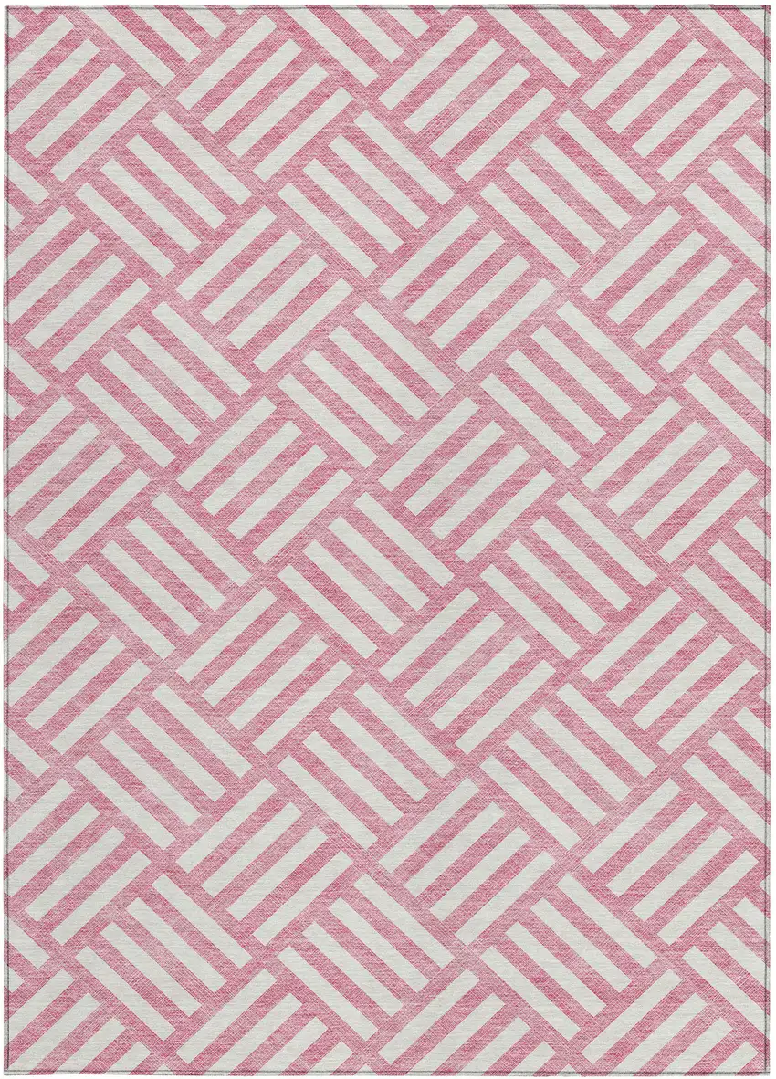 Pink And Ivory Geometric Washable Indoor Outdoor Area Rug Photo 6