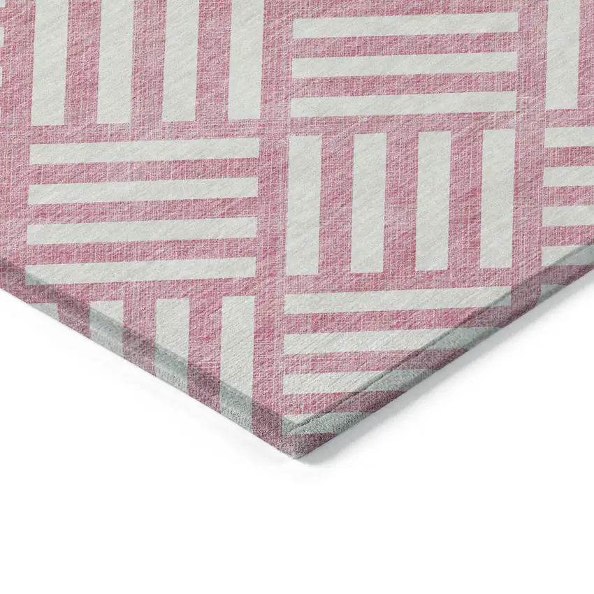 Pink And Ivory Geometric Washable Indoor Outdoor Area Rug Photo 4