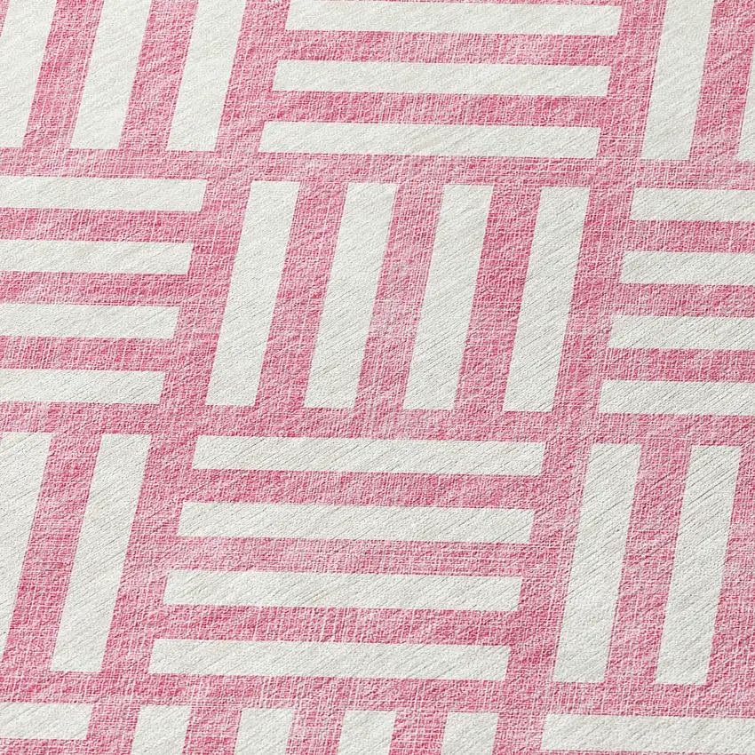 Pink And Ivory Geometric Washable Indoor Outdoor Area Rug Photo 5