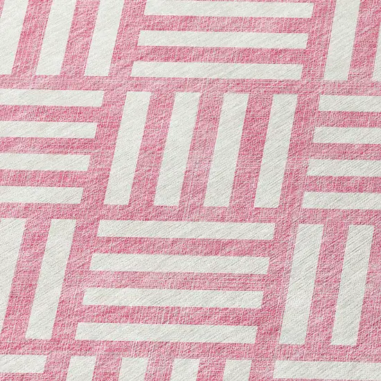 Pink And Ivory Geometric Washable Indoor Outdoor Area Rug Photo 5