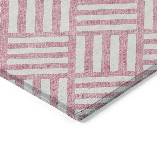 Pink And Ivory Geometric Washable Indoor Outdoor Area Rug Photo 4