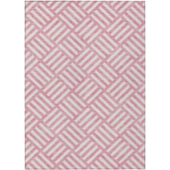 Pink And Ivory Geometric Washable Indoor Outdoor Area Rug Photo 2