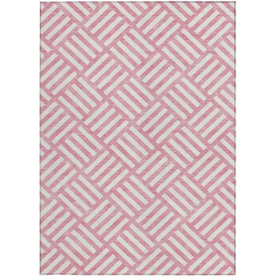 Pink And Ivory Geometric Washable Indoor Outdoor Area Rug Photo 6