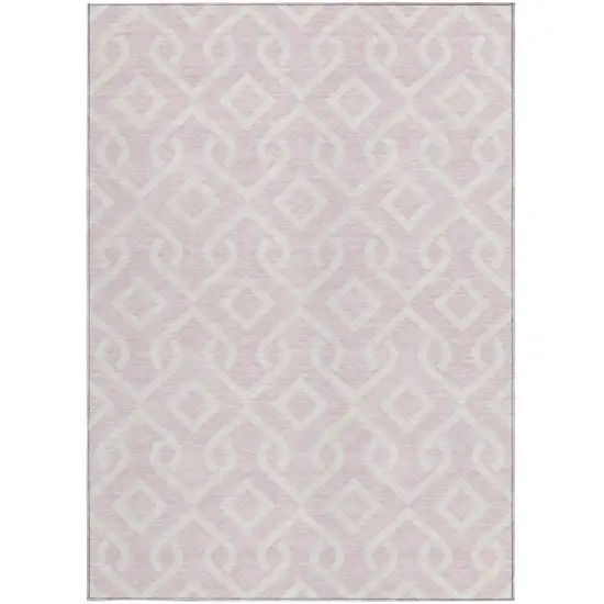 Pink And Ivory Geometric Washable Indoor Outdoor Area Rug Photo 5