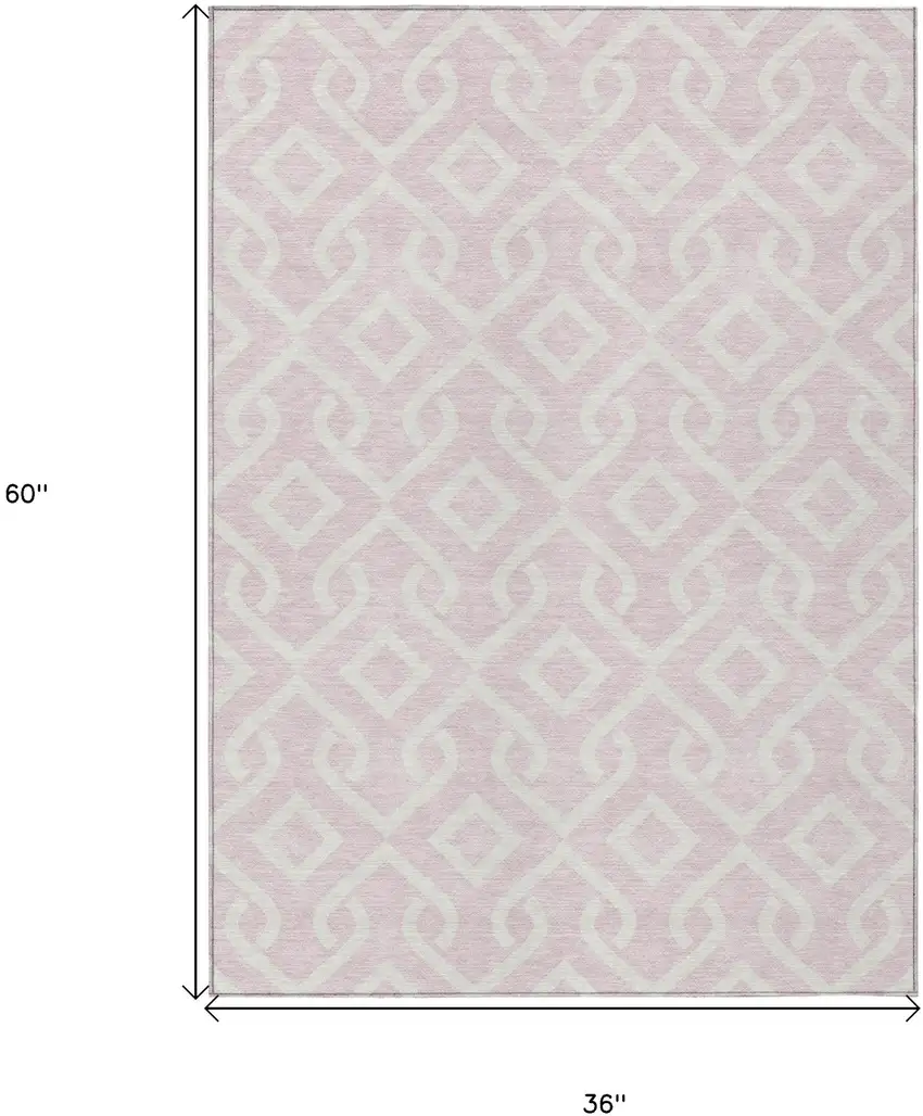 Pink And Ivory Geometric Washable Indoor Outdoor Area Rug Photo 3