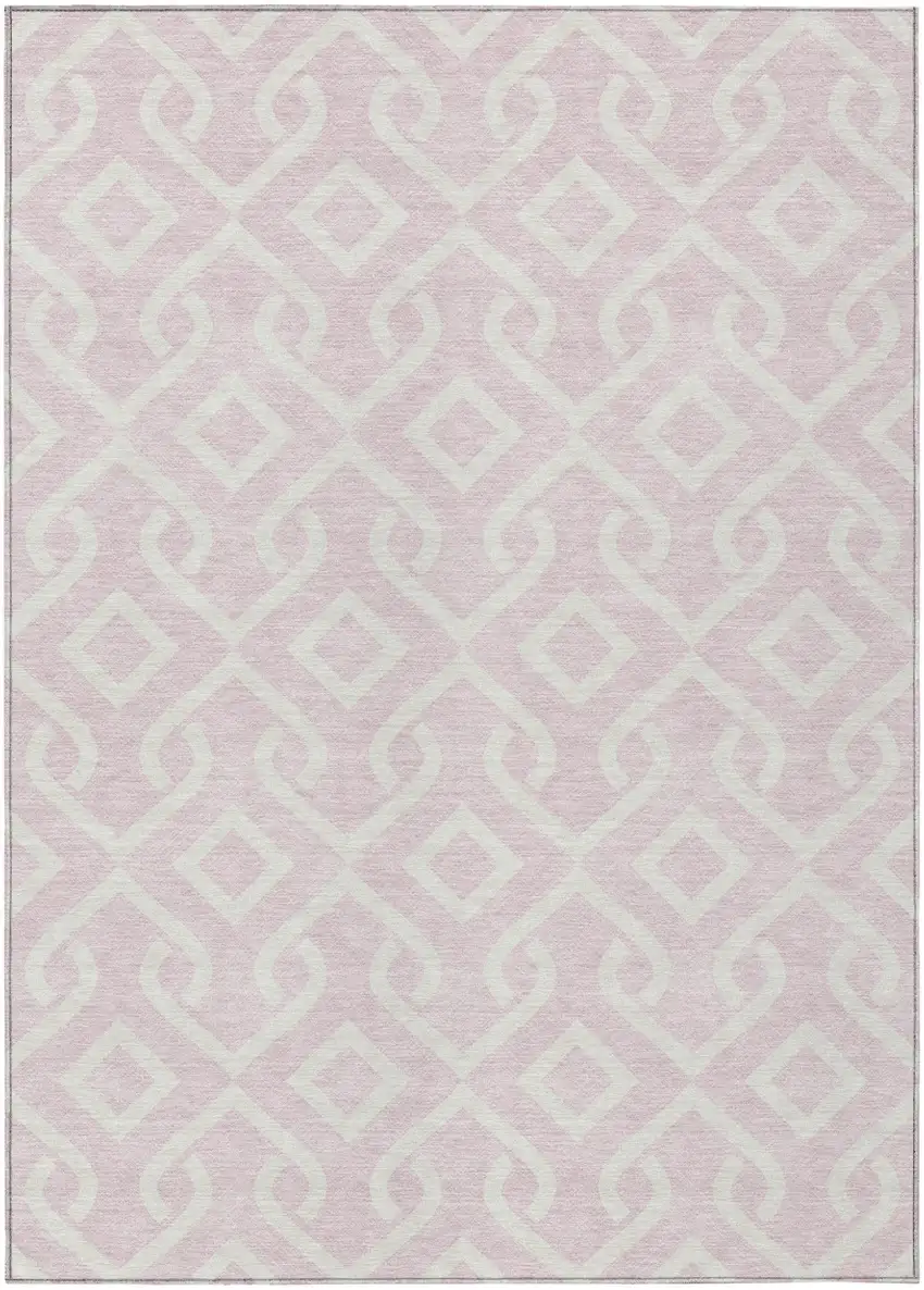 Pink And Ivory Geometric Washable Indoor Outdoor Area Rug Photo 2