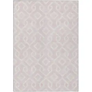 Photo of Pink And Ivory Geometric Washable Indoor Outdoor Area Rug