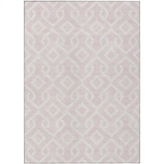 Pink And Ivory Geometric Washable Indoor Outdoor Area Rug Photo 2